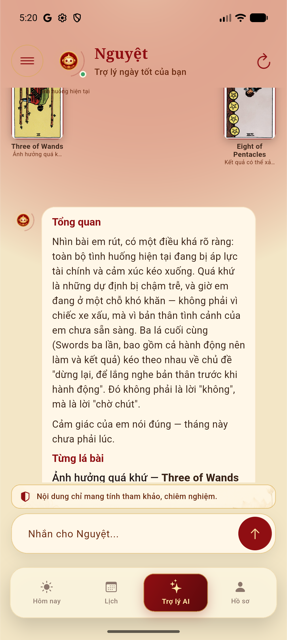 Màn hình Tarot của An Lịch